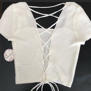Jolie & Joy Lace Up Knit Crop Top
